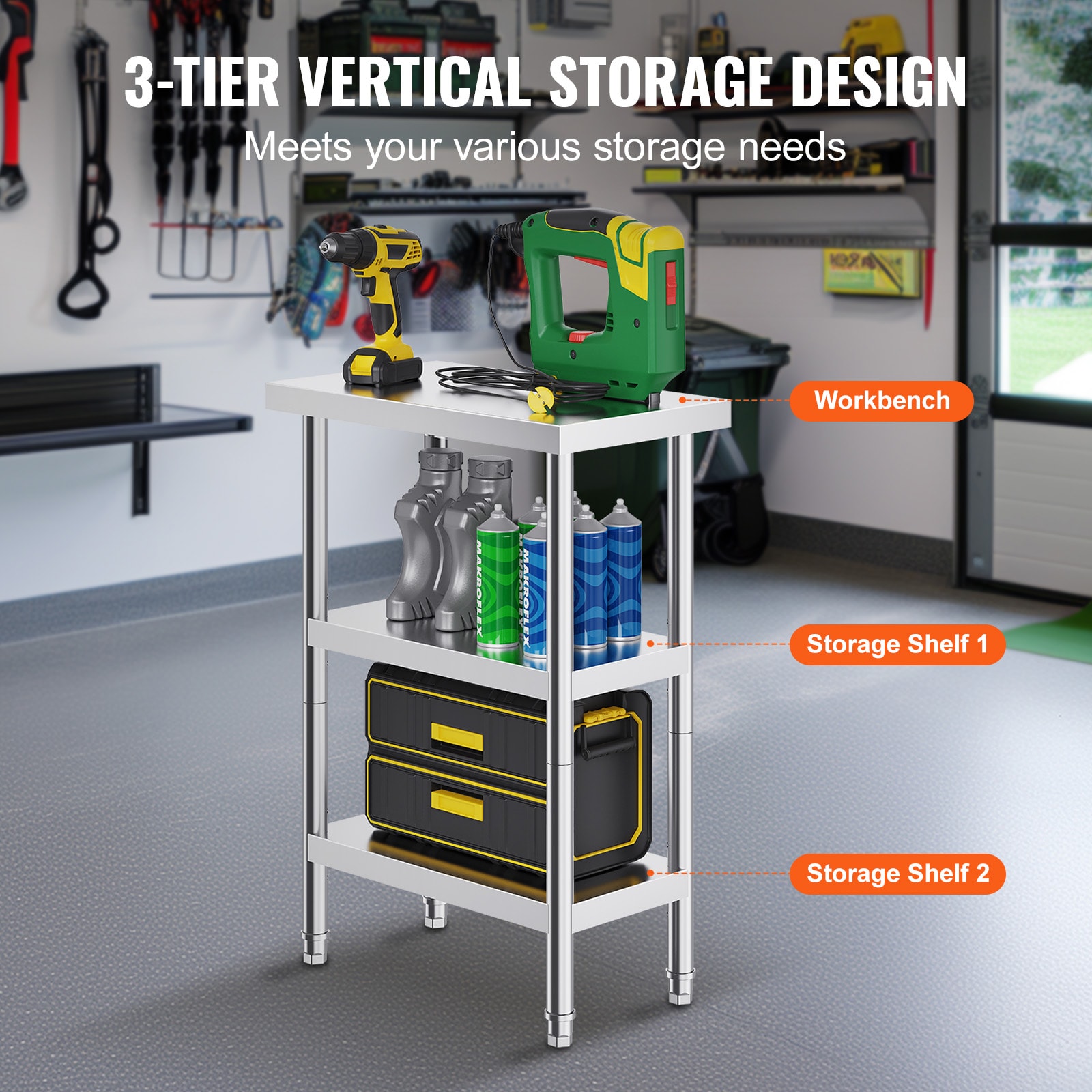 Stainless Steel Prep Table Commercial Kitchen Work Bench Metal_voghion.com